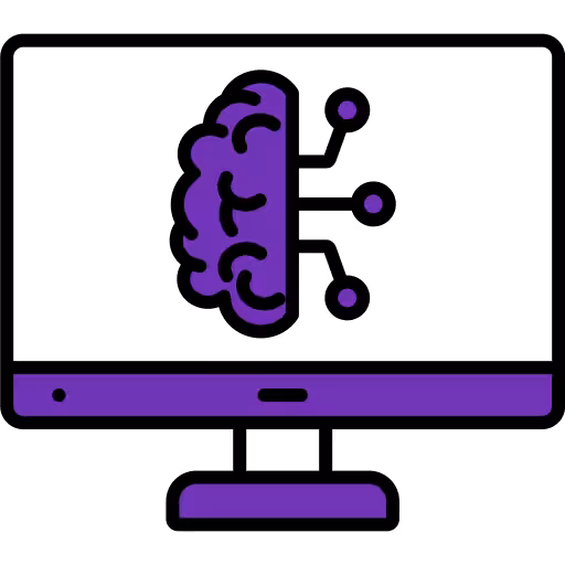 Monitor with a Brain, Purple Colour, Wires coming out of the brain.